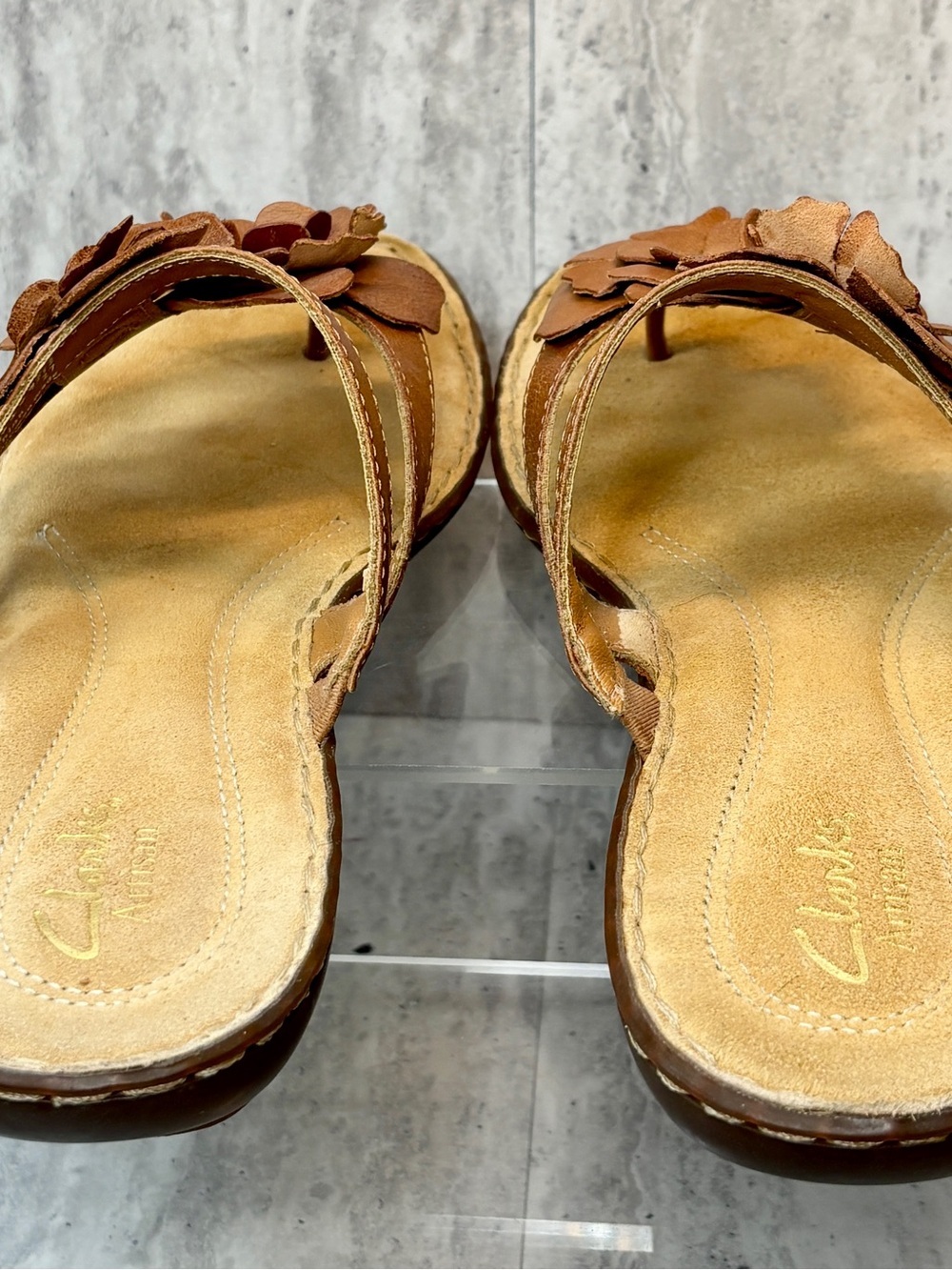 Clarks Brown Leather Flower Accent Comfort Sandals Sz 8M NEW - Picture 5 of 8